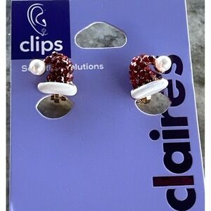 Claire's Clip‎ On Earrings Christmas Santa Hat Holiday Accessories